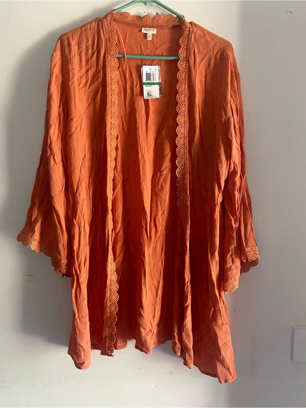 Self Esteem Orange Lace-Trim Kimono Cardigan